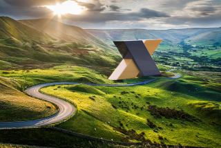 Landscape CGI - Sunset over a scenic rolling landscape with a winding road and a GardX logo in the foreground.